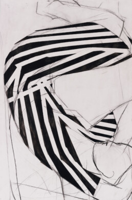 untitled (striped dress), 2014, oil and watercolour on paper, 119,7 x 97 cm