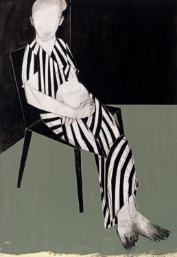 Untitled (striped lady), 2016 watercolour and oil on paper 240 x 160 cm