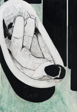 Tub / green floor, 2021, Watercolour and oil on paper, painting, large scale, figure, laing, abstraction